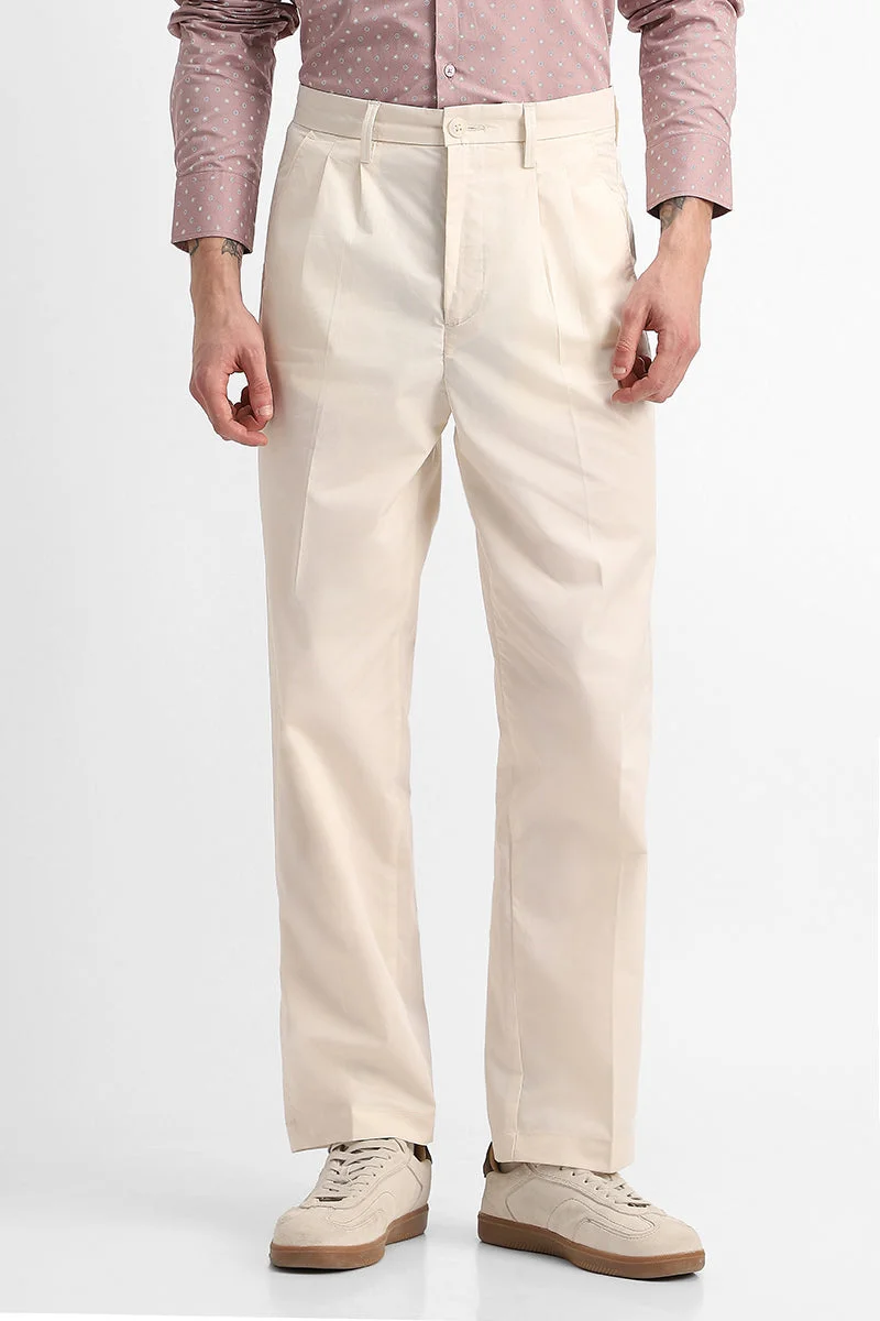 Snitch Beige Stretch Relaxed Fit Trousers for Men | Best Price UAE
